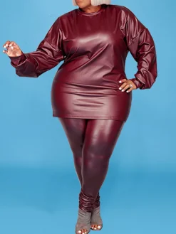 Plus Size Two-Piece Leather Set