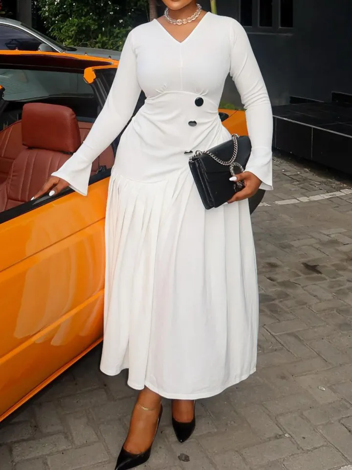 Plus Size V Neck Button Waist Maxi Dress