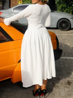 Plus Size V Neck Button Waist Maxi Dress