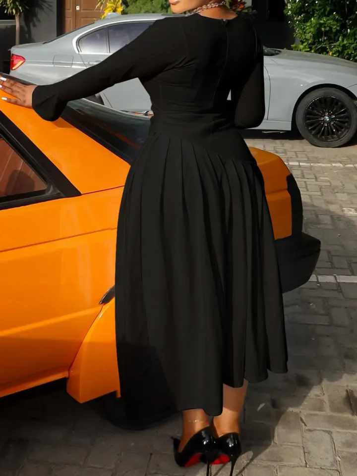 Plus Size V Neck Button Waist Maxi Dress