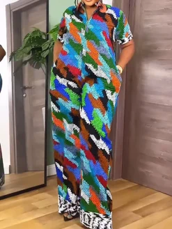 Print Zipper Wide Leg Jumpsuit