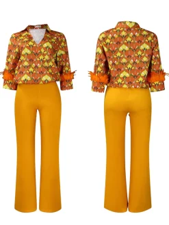 Printed Long Sleeve Shirt u0026 Wide-Leg Pants