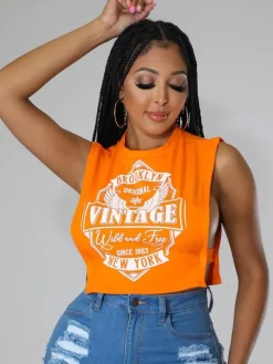 Printed Sleeveless Cut Out Crop Top