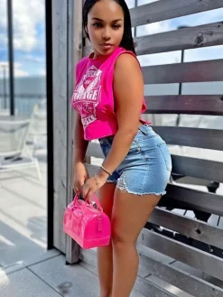 Printed Sleeveless Cut Out Crop Top