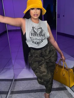 Printed Sleeveless Cut Out Crop Top