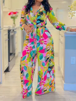 Printed Two-Piece Shirt u0026 Wide-Leg Pants