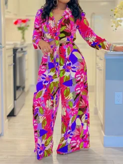 Printed Two-Piece Shirt u0026 Wide-Leg Pants
