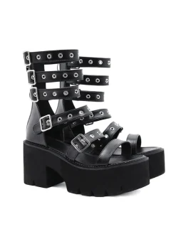 PU Adjustable Wrap Up Wedge Sandal