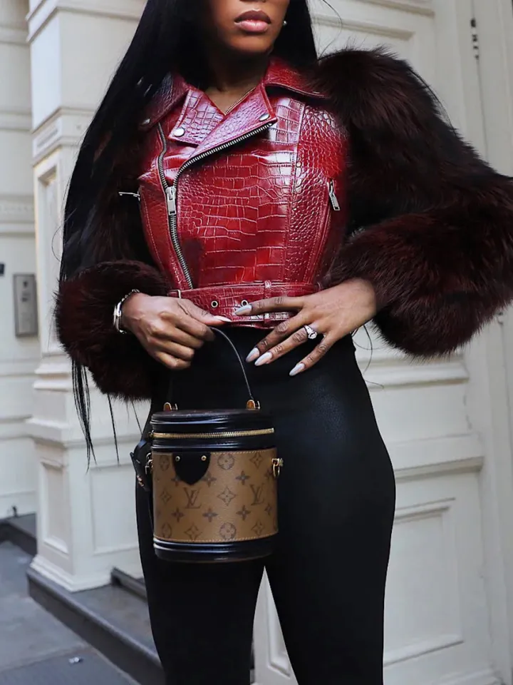 PU Leather Patchwork Moto Jacket