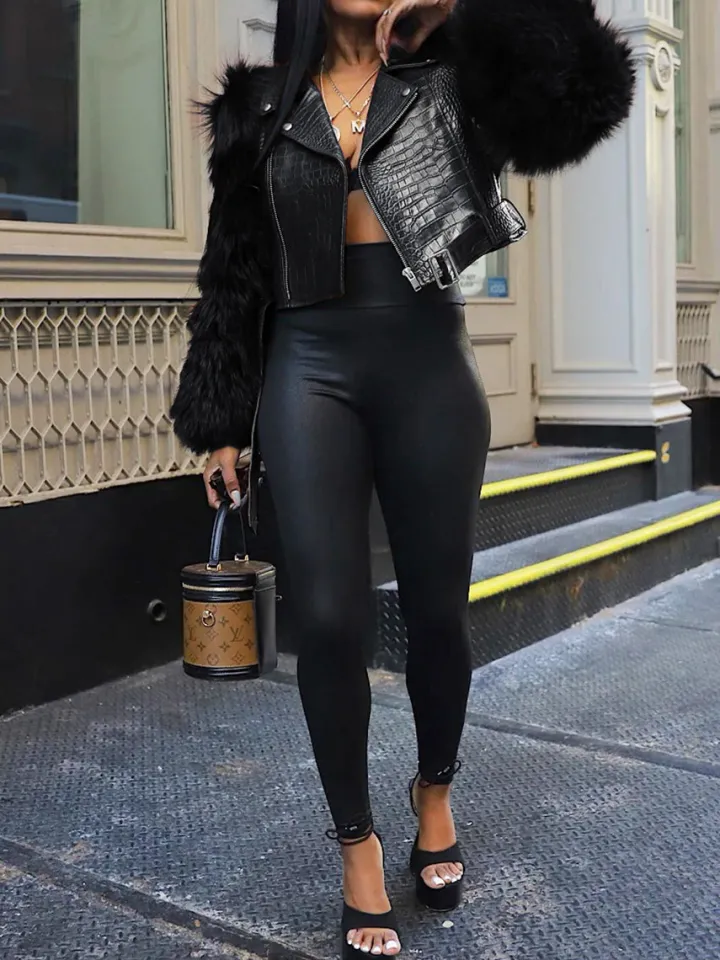 PU Leather Patchwork Moto Jacket