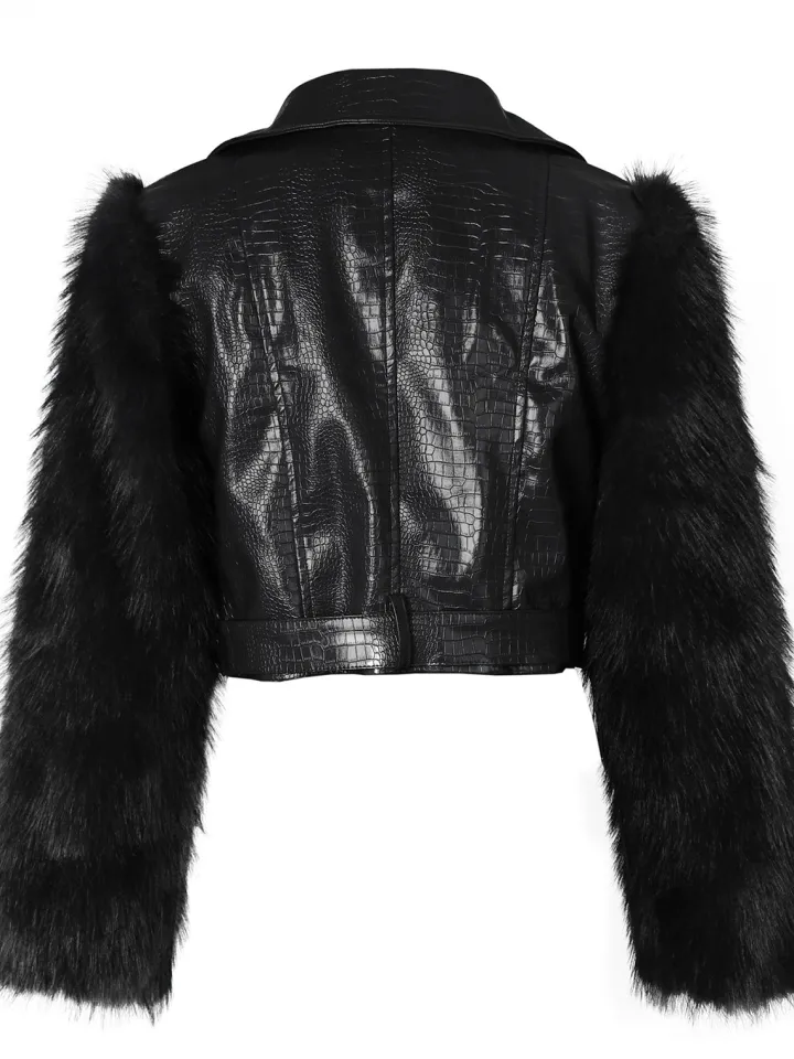 PU Leather Patchwork Moto Jacket