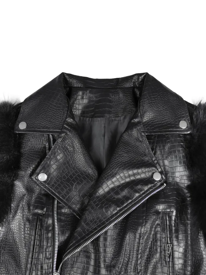PU Leather Patchwork Moto Jacket