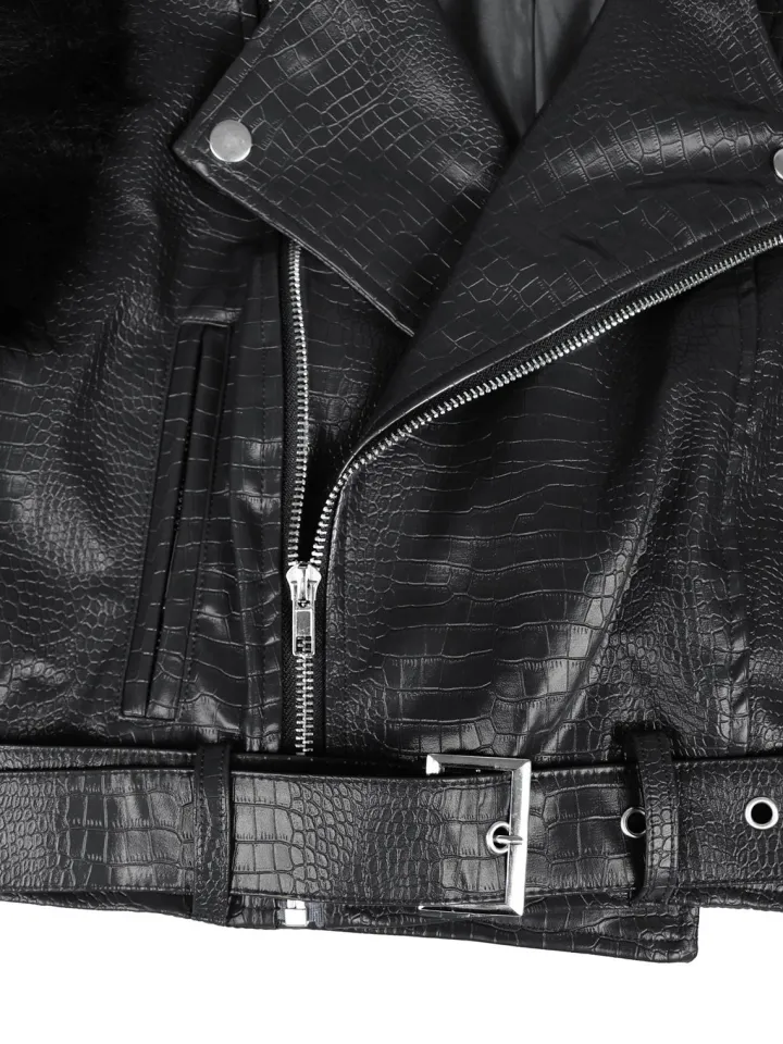 PU Leather Patchwork Moto Jacket