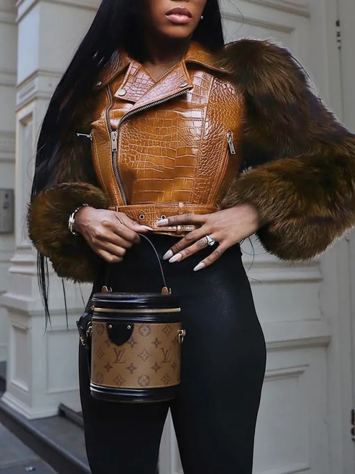 PU Leather Patchwork Moto Jacket