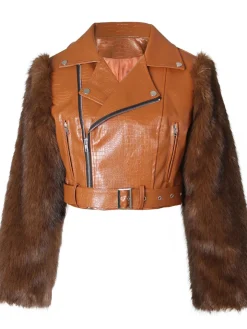 PU Leather Patchwork Moto Jacket