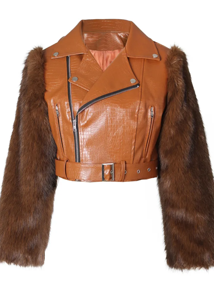 PU Leather Patchwork Moto Jacket