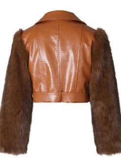 PU Leather Patchwork Moto Jacket