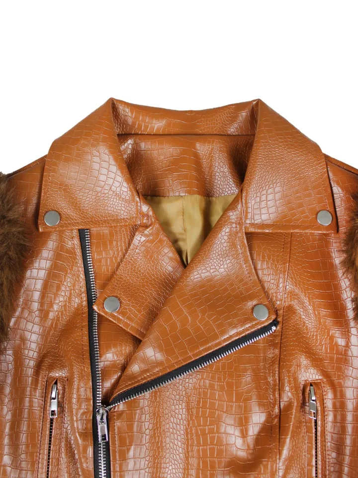 PU Leather Patchwork Moto Jacket