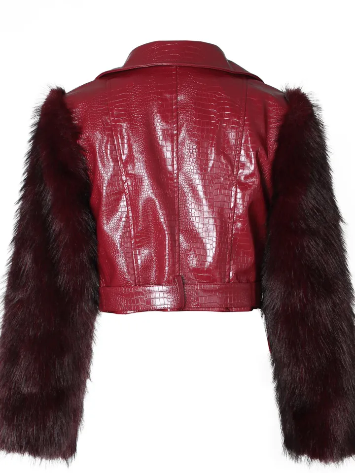 PU Leather Patchwork Moto Jacket