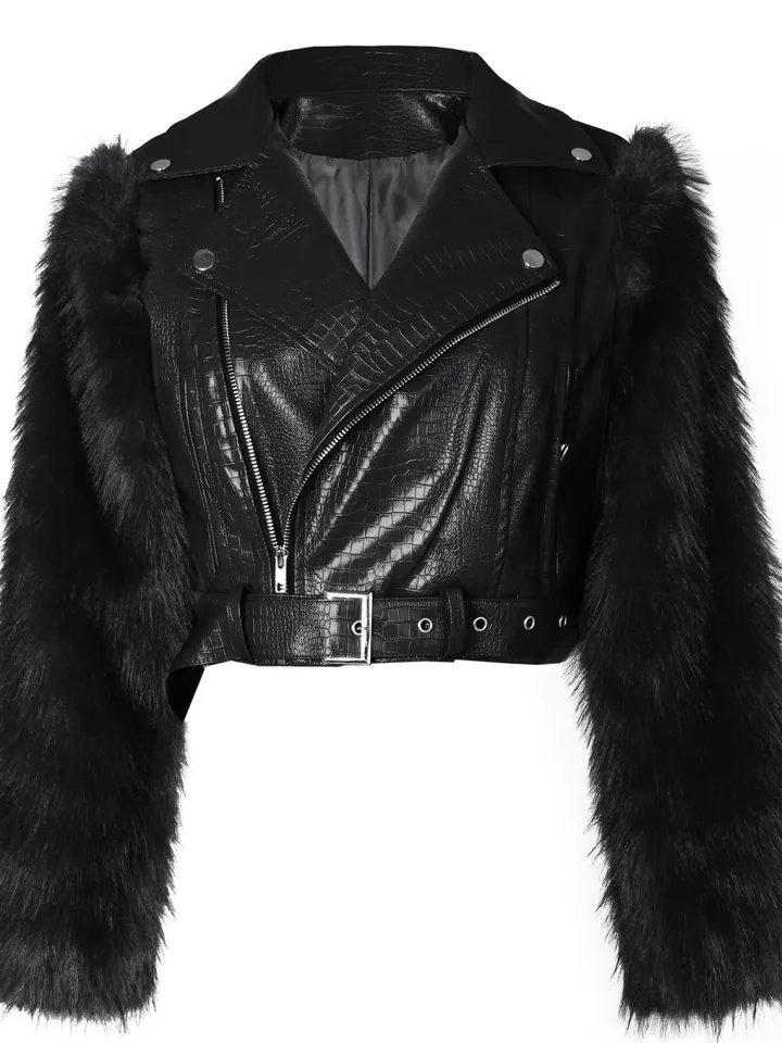 PU Leather Patchwork Moto Jacket