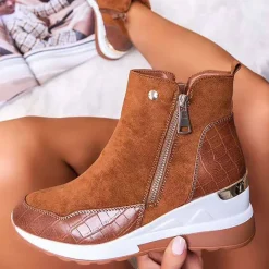 PU Patchwork Side Zipper Ankle Bootsies