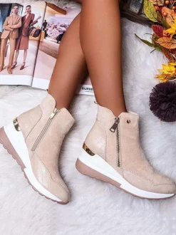 PU Patchwork Side Zipper Ankle Bootsies