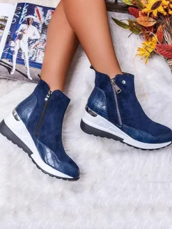 PU Patchwork Side Zipper Ankle Bootsies