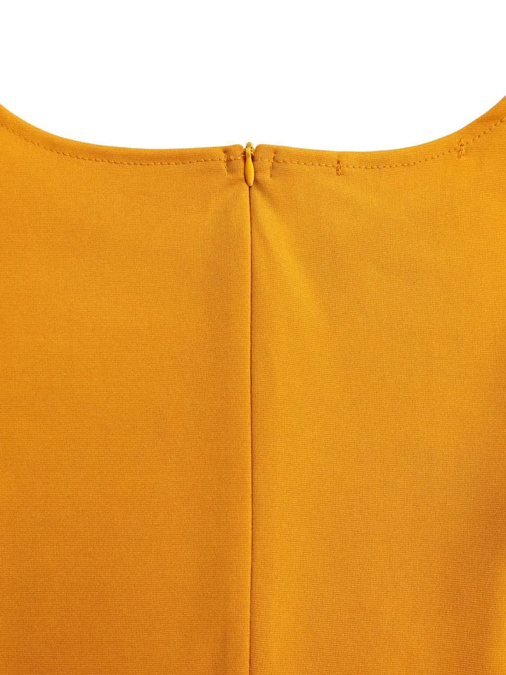 Puff Sleeve Belted A-Line Midi Dress