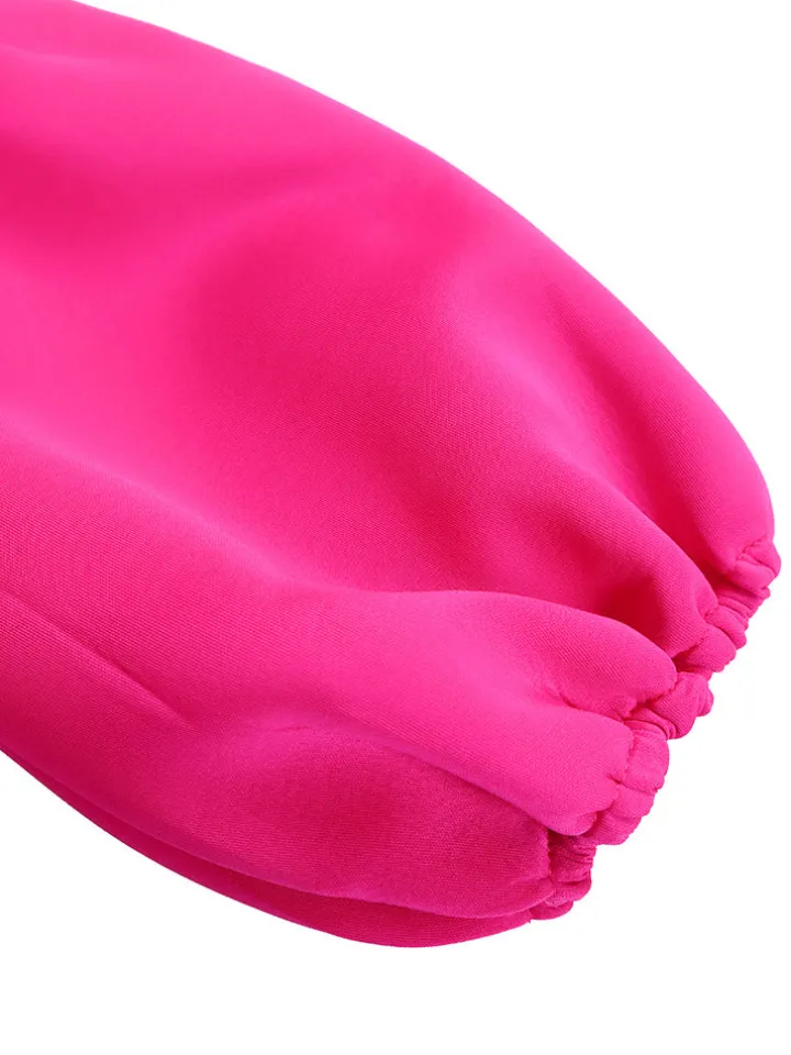 Puff Sleeve Bow-Tie Neck Flared Midi Dress