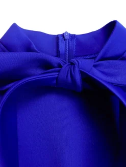 Puff Sleeve Bow-Tie Neck Flared Midi Dress