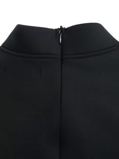 Puff Sleeve Bow-Tie Neck Flared Midi Dress