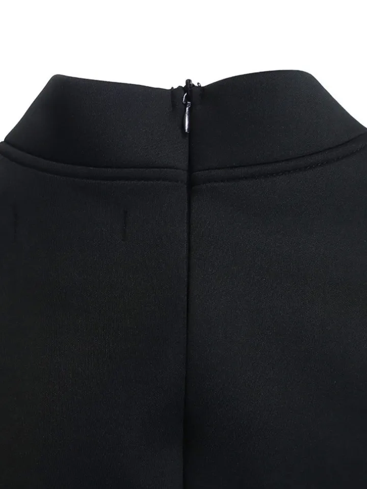 Puff Sleeve Bow-Tie Neck Flared Midi Dress