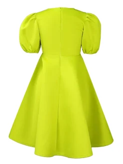 Puff Sleeve Solid Ruched Bodycon Midi Dress