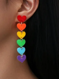 Rainbow Heart Tassel Earrings