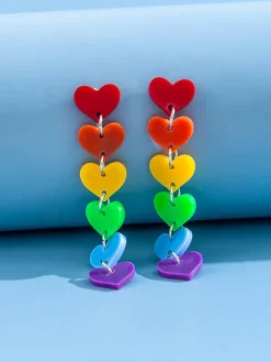 Rainbow Heart Tassel Earrings