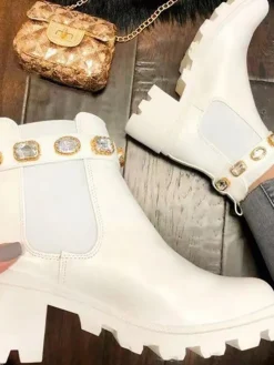 Rhinestone Buckle Platform Chelsea Ankle Boots