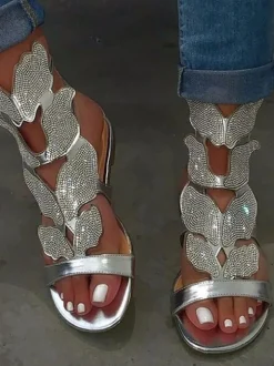 Rhinestone Butterfly Flat Sandal