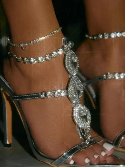 Rhinestone Chain Strap Stiletto Heels