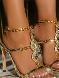 Rhinestone Chain Strap Stiletto Heels