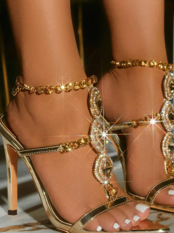 Rhinestone Chain Strap Stiletto Heels