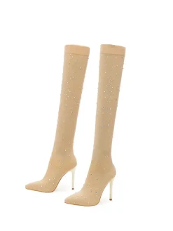 Rhinestone Embellished Stretch Mesh Boots