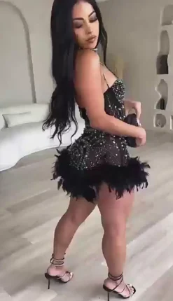 Rhinestone Feathers Halter Neck Romper