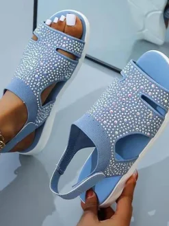 Rhinestone Knit Flat Sandals