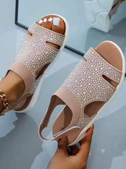 Rhinestone Knit Flat Sandals