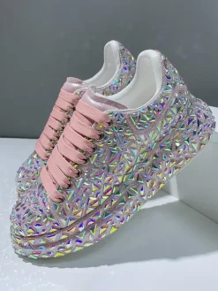 Rhinestone Lace-Up Chunky Sneaker