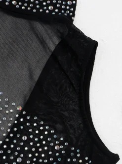 Rhinestone Mesh Patchwork Zip Up Short Jumpsuit