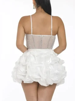 Rhinestone Spaghetti Strap Tulle Layered Dress