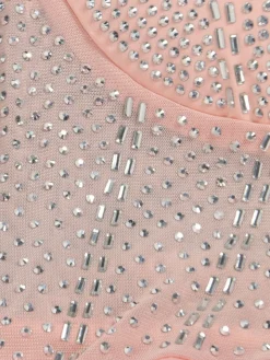 Rhinestone Spaghetti Strap Tulle Layered Dress