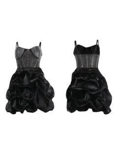 Rhinestone Spaghetti Strap Tulle Layered Dress