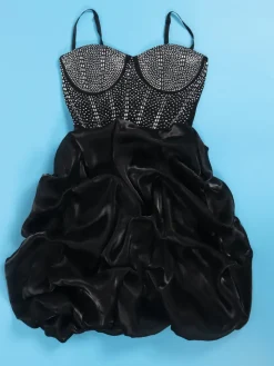Rhinestone Spaghetti Strap Tulle Layered Dress